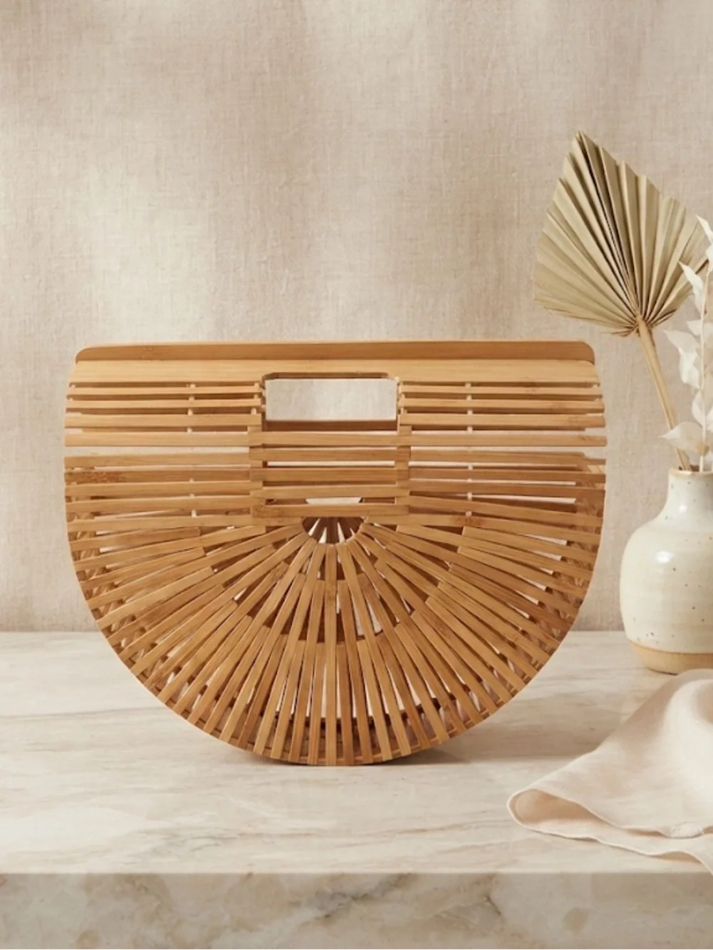 Unbranded Bamboo Arc Natural Tan Satchel